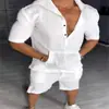 Traje Casual de Dos Piezas con Sudadera con Capucha y Bolsillos de Manga Corta Holgada para Hombre, Tallas Grandes, Europeo y Americano, Amazon 2024