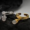 J1386 Anel de Prata Esterlina S925 com Ágata Gota d'Água de Designer Coreano de Nicho para Mulheres, Aberto, Inteligente, Moderno