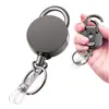 Metal preto galvanizado fivela de puxar fácil chaveiro retrátil fácil de puxar com clipe de cinto fivela de identificação puxador de fio de alta elasticidade