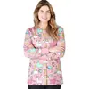 Bata Estampada Elástica Internacional con Botones Ocultos, Mangas Largas, Cuello Redondo, Uniforme de Enfermera para Hospital de Mascotas