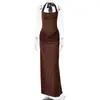 Vestido de fiesta de noche estilo europeo y americano, cuello halter, escotado, vestido de color liso, atuendo sexy y simple, vestido largo sin espalda para mujer