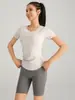 Ropa Deportiva de Fitness y Entrenamiento para Mujer, de Manga Corta y Cuello en V para Yoga, Altamente Elástica y Transpirable, Color Nude, Secado Rápido, Cintura Suelta y Versátil