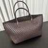 2024 Nuevo Bolso de Mano al Hombro de Piel de Vaca Tejido para Mujer Bolso Tote de Gran Capacidad Casual Cesta de Comida Tejida Bolsa de Compras
