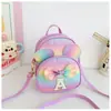 Mochila Escolar para Jardim de Infância de Meninas, Moda Coreana Elegante Bolsa Pequena Casual com Laço de Princesa, Mochila Transversal Sequinada de Uso Duplo para Crianças