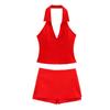 Ropa Popular para Mujer 2025 Verano Nuevo Estilo Top Halter Estilo Camisa Culottes de Cintura Baja Traje de Moda Verano