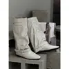 Yimien 2026 Outono/Inverno Novos Botas Longas de Cavaleiro de Couro Macio com Bico Quadrado, Fivela, Aumento de Altura, Emagrecimento, Versátil, Empilháveis