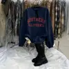 Moletom estiloso com estampa de letras para outono e inverno para mulheres, forrado com fleece e espessado, novo top casual solto versátil oversized