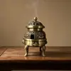 Quemador de Incienso Imperial de Latón con Tres Patas, Cabeza de Animal y Diseño de Anillo, Quemador de Incienso Hueco Tallado con Dragón y Fénix, Adorno Feng Shui para Oficina en Casa