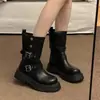 Primer Encuentro Temporada Botas Martin de Suela Gruesa para Mujer 2026 Nuevas Botas Merade Otoño/Invierno Hebilla de Cinturón Altura Aumentada Estilo Británico Botines