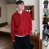 Cardigã de malha vermelho vivo para homens, primavera e outono, estilo coreano, Dongdaemun 2026, design de lapela, jaqueta suéter do ano do zodíaco