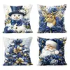 Papá Noel, Reno, Muñeco de Nieve, Funda de Almohada Decorativa Suave para Alojamiento con Ambiente Azul, Comercio Exterior, Decoración para el Hogar Europea y Americana, Venta al por Mayor de Festividades