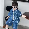 Conjunto de Verano Nacional para Niños de Manga Corta 2026 Nuevo Conjunto de Dos Piezas Delgado de Mezclilla para Niños Ropa Infantil de Comercio Exterior para Bebés