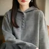 Sudadera con capucha y botones, camisa base tejida de moda para mujer, nuevo top holgado para mujer de primavera y otoño 2026, suéter de otoño e invierno