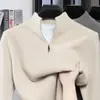 Suéter Grueso de Peso Pesado para Hombre, Manga Larga, Nuevo Estilo Otoño/Invierno, Cuello Alto, Media Cremallera, Sencillo, Lujoso, Suéter de Punto Cálido para Hombre