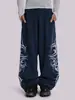 Pantalones de Chándal de Algodón Estampado de Pierna Recta Ancha de Verano de Cintura Alta Versátiles Estilo Hip-Hop Deportivos Casuales