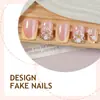 Venda Quente Transfronteiriça 24 Peças Doces e Delicadas Rosa Strass Em relevo Estilo Ins Florais Curtos Unhas Postiças de Pressionar Atacado