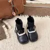 Botas calcetín elásticas retro ins 2026 Otoño/Invierno Nuevo Estilo Coreano para Niñas Encaje Flyknit Más Terciopelo Punta Redonda Botas Pequeñas de Cuero
