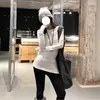 Camiseta Interior de Terciopelo Blanco Irregular Estilo Coreano para Mujer, Top Camiseta de Manga Larga Ajustado Otoño e Invierno 2025