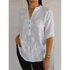 Amazon Europeo y Americano Transfronterizo Primavera y Verano 2025 Estación Independiente Moda Casual Camisa de Encaje Bordado con Botones y Cuello en V para Mujer