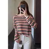 Suéter de punto a rayas de estilo casual a la moda, adelgazante, retro, con hombros caídos para mujer, nuevo modelo de principios de otoño T0819Z