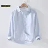 Camisa de Linho Fina Masculina Manga Longa Casual Solta Algodão Linho Camisa Tecido de Linho Top Roupa Íntima Branca Tendência Primavera Verão
