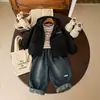Conjunto de Chaqueta de Primavera y Otoño para Niños, Chaqueta Exterior Nueva y Elegante, Jeans Rectos de Color Sólido para Bebés y Niños Pequeños, Atuendo de Otoño