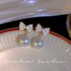 Pendientes elegantes de perlas con lazo, de plata 925, con aguja, combinables con todo, con diseño de nicho, elegantes y de alta gama.