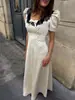 Vestido Largo de Verano 2026 Nuevo, Transfronterizo Europeo y Americano, con Adorno de Encaje, Mangas Abullonadas, Ceñido a la Cintura, Corte Ajustado, para Mujer
