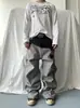 Jeans Rectos Largos Sueltos para Hombre de Moda Calle Principal Doble Cintura Bloque de Color Bordado 3D Cimitarras Botón Deportivo