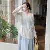 Conjunto Feminino de Duas Peças Primavera e Outono 2025 Novo Redutor de Idade Versátil Confortável Conjunto de Duas Peças com Top e Saia Camisola Vazada Tendência