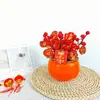 Mudanza a la Casa, Cubo de Frutas de la Fortuna, Decoración con Arreglo Floral, Cubo de Bendición Floral de Nochevieja con Frutas Rojas, Fabricante de Cubo de Abrazo de Año Nuevo con Frutas Rojas