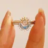 Set de Anillos Celestiales Azules Transfronterizos Europeos y Americanos Más Vendidos Sencillos Sol Luna Diamante Apilables Celestiales para Pareja