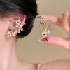 Novos Brincos Coloridos Florais Doces Dopamina Cheios de Diamante Moda Exagerada de Alto Padrão 2025