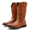Botas de cuero altas de estilo europeo y americano, botas de cuero de vaquero occidental americano para hombre, talla grande 46, botas de caballero transfronterizas, estilo europeo y americano
