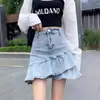 Falda de Mezclilla Cola de Pez para Mujer Verano Cintura Alta Sentido del Diseño Nicho Cadera Línea A Falda Corta Falda Pequeña