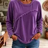 (Anuo Auto-Desenvolvido)2026 Moda Feminina Europeia e Americana Estação Independente da Amazon Blusa de Veludo com Retalhos e Franjas Gola Redonda Manga Longa