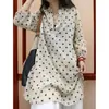 Vestido Artístico Retro de Lunares para Mujer 2026 Nuevo Verano de Algodón y Lino Vestido Camisa de Longitud Media para Viaje