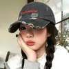 Gorra de Béisbol de Mezclilla Bordada con Letra Estilo Americano para Mujer con Circunferencia de Cabeza Grande, Ala Ancha y Acabado de Alta Gama