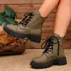 Botas Martin de Couro Macio com Solado Grosso Femininas Confortáveis Novo Estilo Outono/Inverno Botas de Camada Dupla com Plus Veludo Aumentadoras de Altura Estilo Britânico Botas Curtas de Motociclista