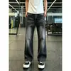 2026 Jeans com Padrão de Raio Explosivo Masculino Tendência Americana Resistente Lavado Perna Reta Slim Fit Levemente Flare Calças Longas