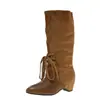 Botas holgadas de nuevo estilo para primavera y verano 2026, versátiles, de punta, retro, relajadas, estilo vaquero occidental con tacones gruesos que te hacen lucir más delgada, botas de montar