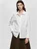 Elegante top nuevo de otoño para mujer, patchwork simple, color liso, atmósfera refrescante y relajada, camisa de algodón de manga larga para mujer