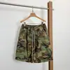 Shorts Cargo Camuflajeados Casuales Lavados Vintage de Cordón Estilo Ro de Calle Europea y Americana con Bolsillos Múltiples y Bolsillo Tipo Acordeón