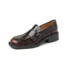 Elegante e versátil~Mocassins de corte profundo estilo faculdade com fivela de couro simples, sapatos de couro da moda slip-on outono 2026