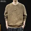 "Falsa duas peças" moletom de peso pesado com gola Henley para homens, novo estilo de outono, modelagem solta, moderno, tamanhos grandes, blusa casual de manga longa