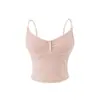 Camisole Picante Estilo Americano de Cintura Alta com Botões no Peito, Regata Curta Listrada Color Block Slim Fit de Verão para Mulheres