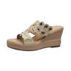Zapatillas de verano 2024 con diamantes de imitación de talla grande para mujer, calzado exterior, sandalias de cuña de tacón medio y suela gruesa