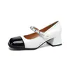 Zapatos Mary Jane Weiwei Girl 212 estilo Chanel, tacones altos para mujer, zapatos pequeños de piel, adornos de perlas, tacones gruesos estilo francés en blanco y negro