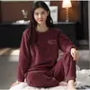 Pijamas Nuevos de Otoño e Invierno para Mujer, Franela Engrosada, Pantalones Largos Casuales de Dibujos Animados Dulces, Ropa de Casa de Terciopelo Coral para Mujer