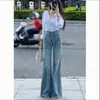 Jeans de Cintura Alta Cor Clara Micro- Flare para Mulheres Verão 2024 Fino Emagrecimento Simples Elegante Elástico Calças Flare
